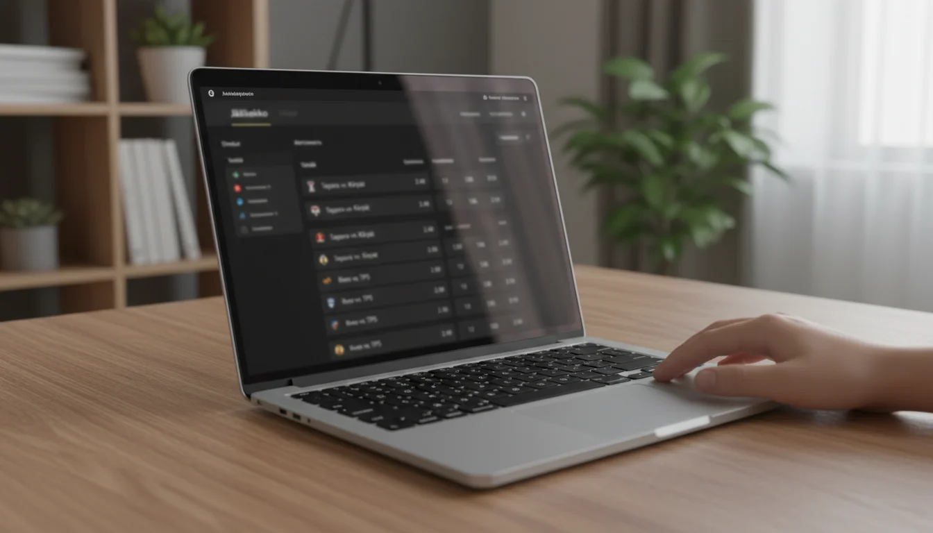 Kannettavan tietokoneen näytöllä vedonlyöntisivuston kertoimet jääkiekko-otteluun